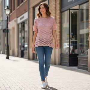 ASOS Pink Short Sleeve Polka Dot Holes Top Shirt